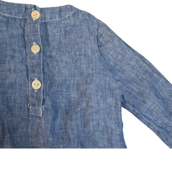 Crewcuts Kids Chambray Dress Size 2 Linen Blend Blue Long Sleeve Pockets - Picture 3 of 7